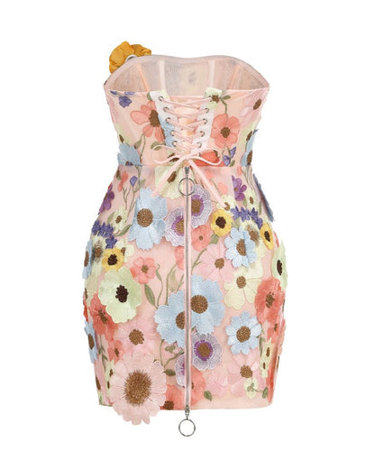 Maraya Strapless Floral Applique Mini Dress