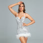 Strappy Feather Trim Mini Sequin Dress