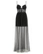 Draped Rhinestone Tulle Corset Maxi Dress