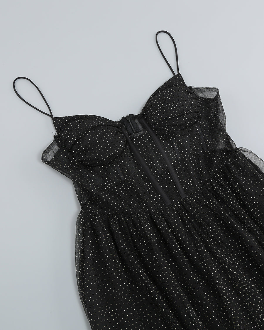 Draped Rhinestone Tulle Corset Maxi Dress