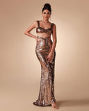 Gold Sequins Two Piece Gown