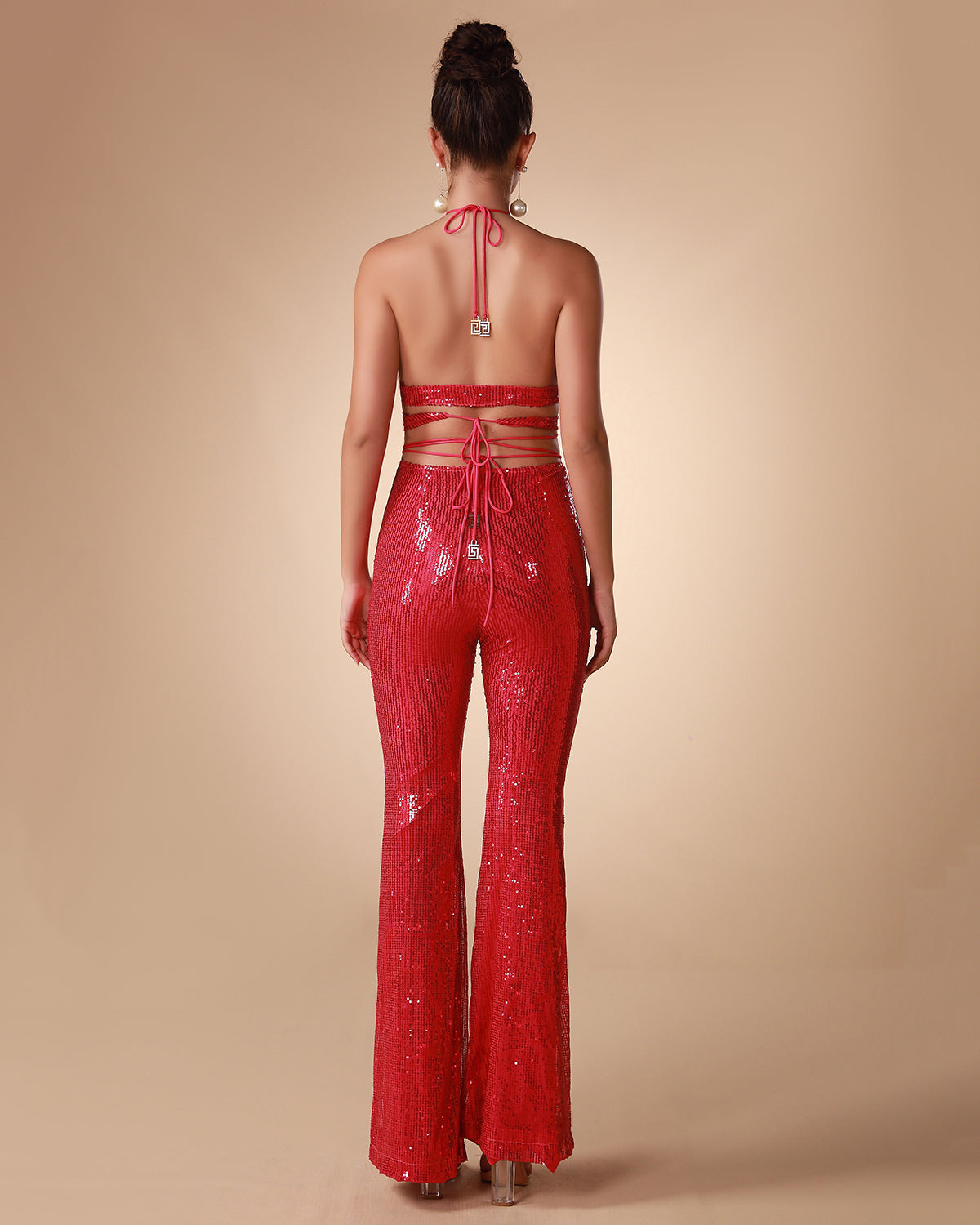 Halter Sequin Hollow out Two Piece Set