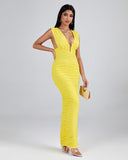 V Neck Sleeveless Ruched Maxi Dress
