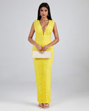 V Neck Sleeveless Ruched Maxi Dress
