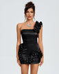 One Shoulder Ruffle Satin Mini Dress