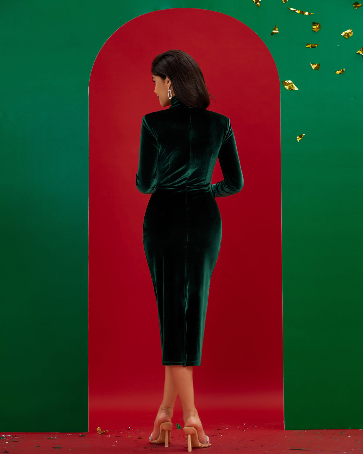 Velvet High-neck Midi Bodycon Dress