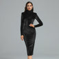 Velvet High Neck Midi Bodycon Dress
