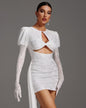 Ruched Floral Cutout Draped Dress