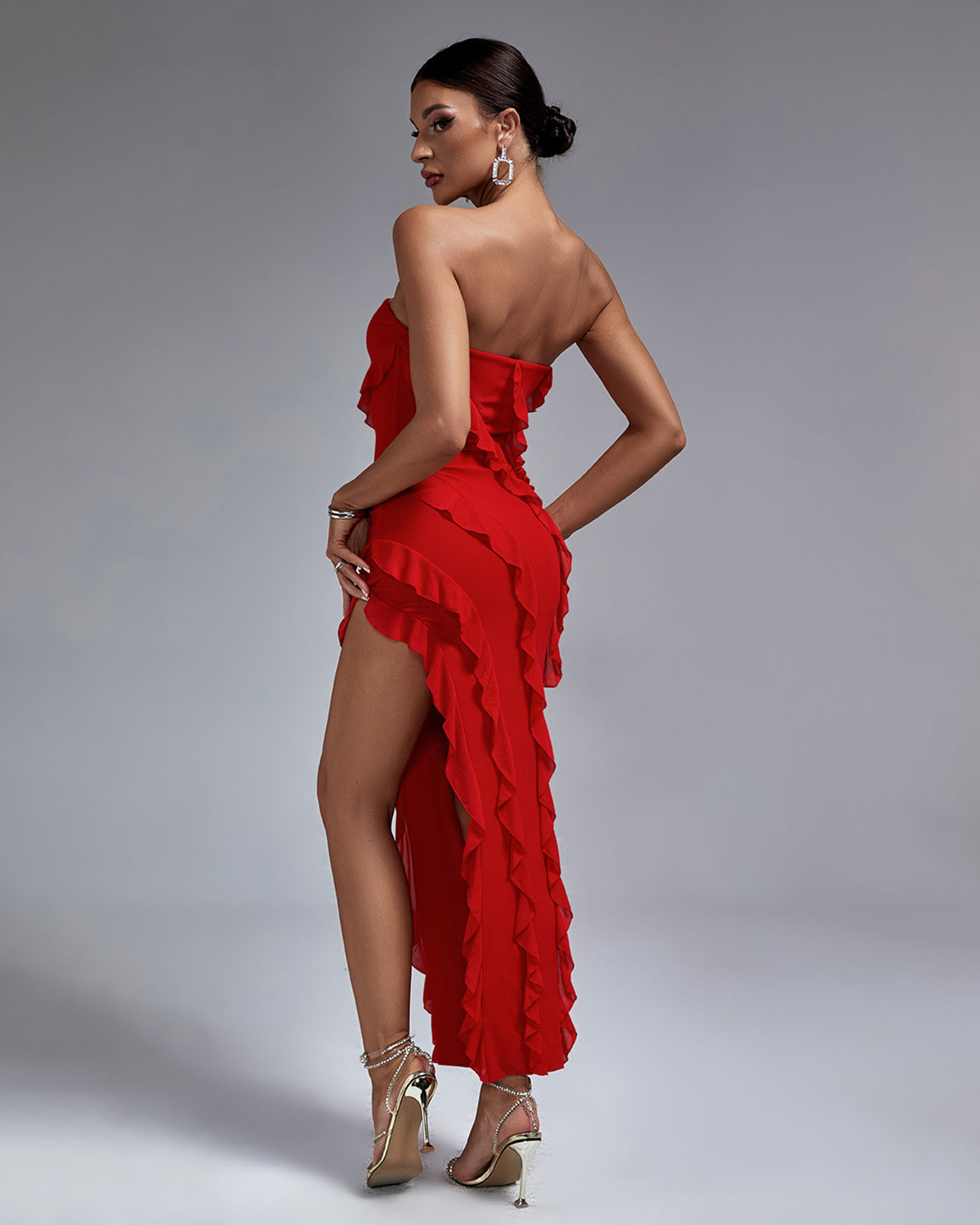 Bandeau Ruffle Detail Maxi Dress