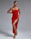 Bandeau Ruffle Detail Maxi Dress