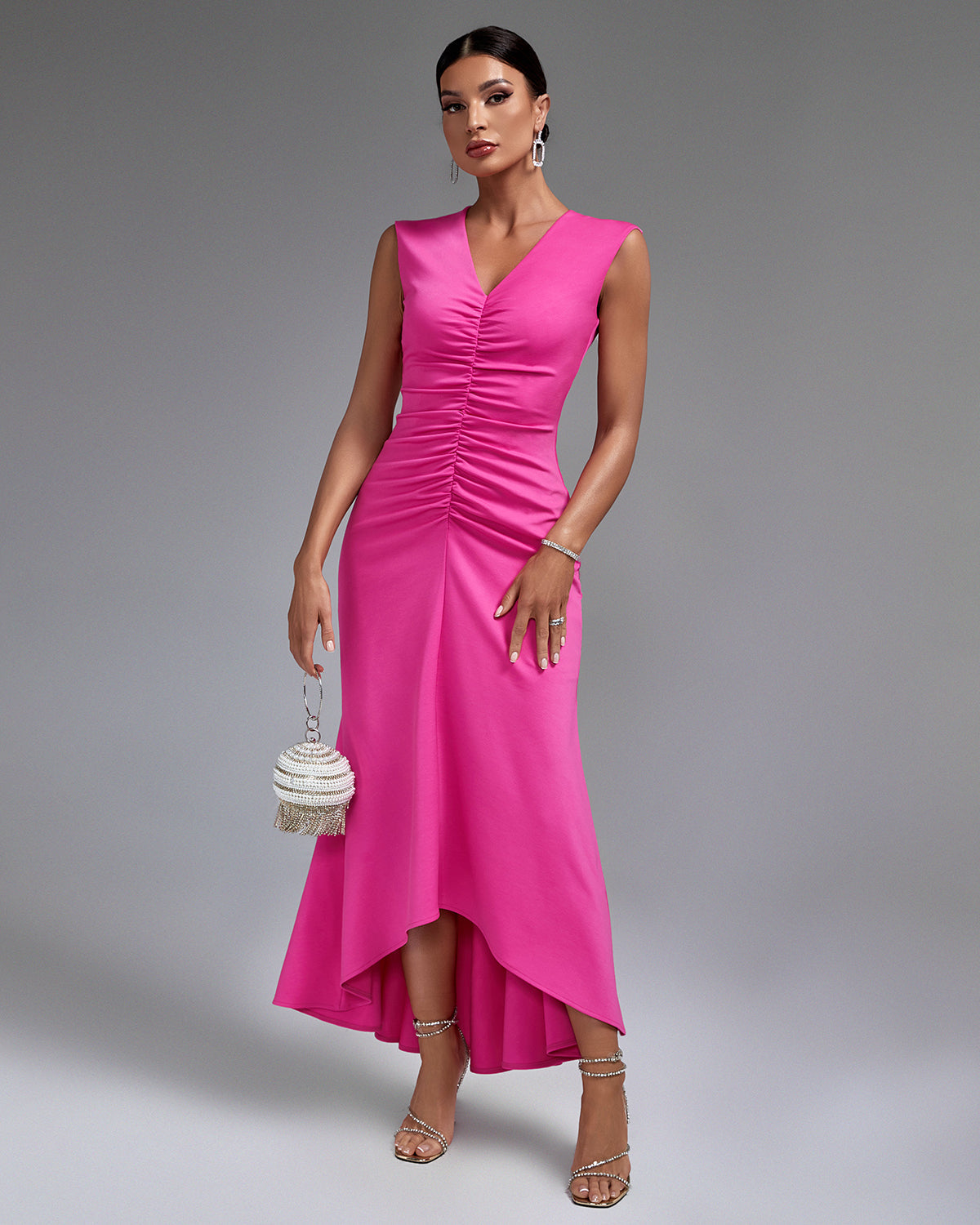 V-neck Fishtail Frill Maxi Dress