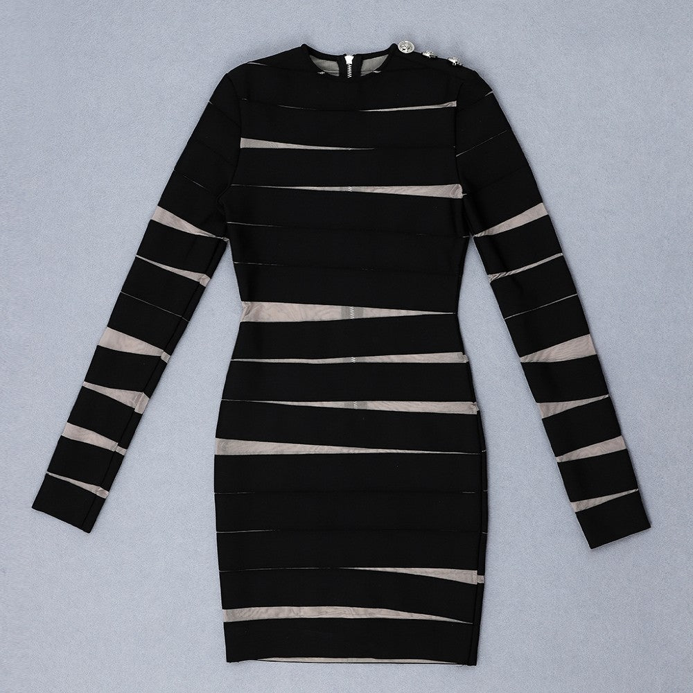 Round Neck Long Sleeve Mesh Mini Bandage Dress HB7132 7 in wolddress