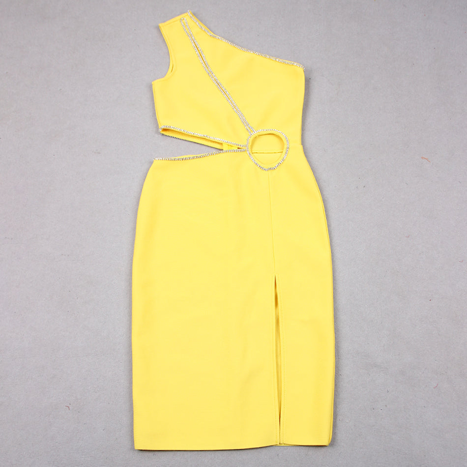 One Shoulder Sleeveless Cut Out Midi Bandage Dress
