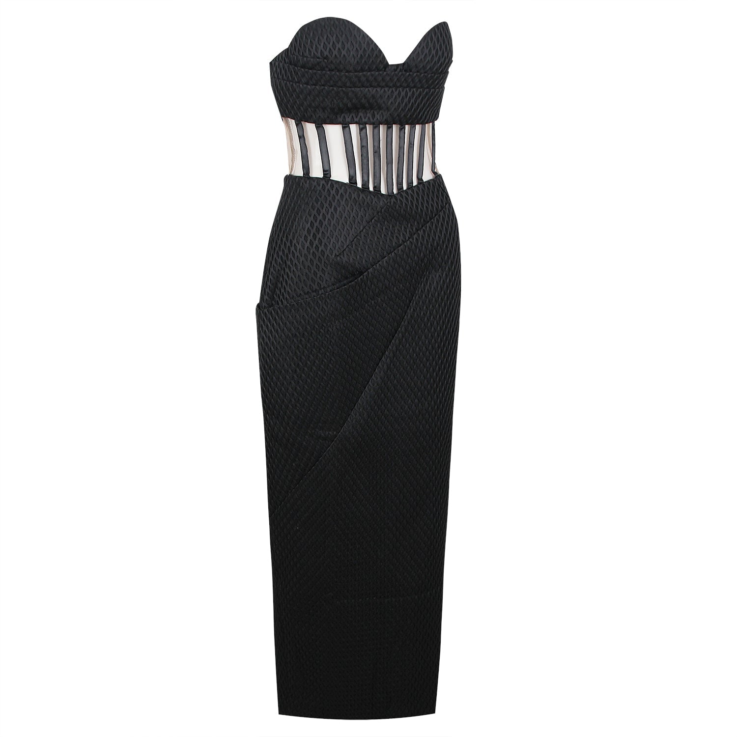 Strapless Midi Striped Bodycon Dress