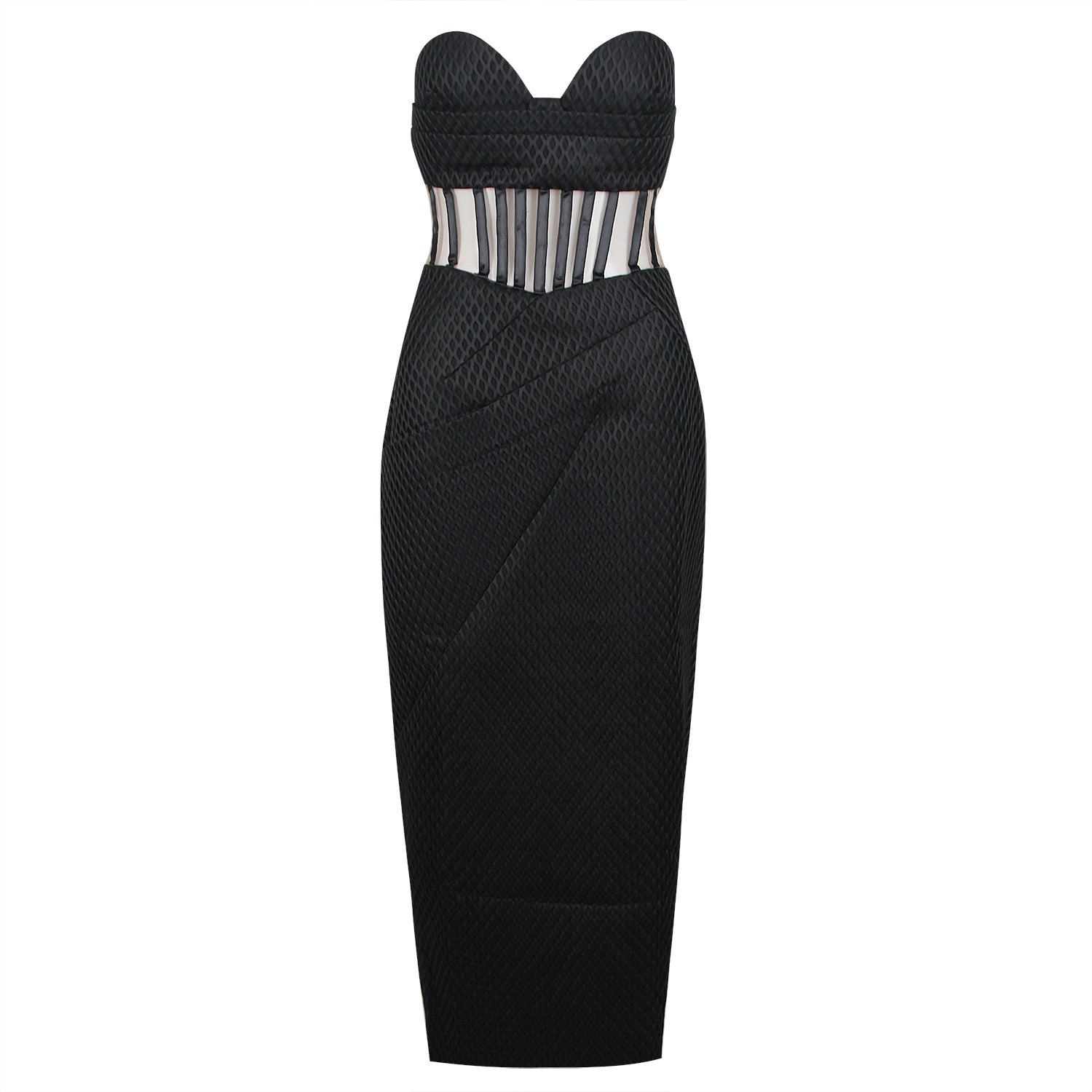Strapless Midi Striped Bodycon Dress