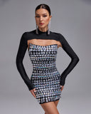 High Neck Crystal Bustier Mini Dress Set