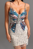 Open Back V-Neck Sequins Mini Dress