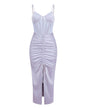Strappy Satin Corset Ruched Midi Dress