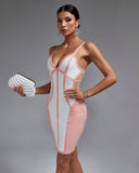Pink Stripe Backless Bandage Dress