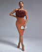 Strapless Feather Midi Bandage Dress