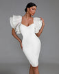 Elegant Puff Sleeve Tulle Midi Bandage Dress