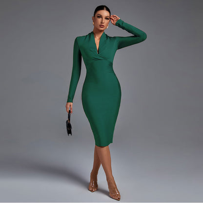 V Neck Long Sleeve Bandage Dress
