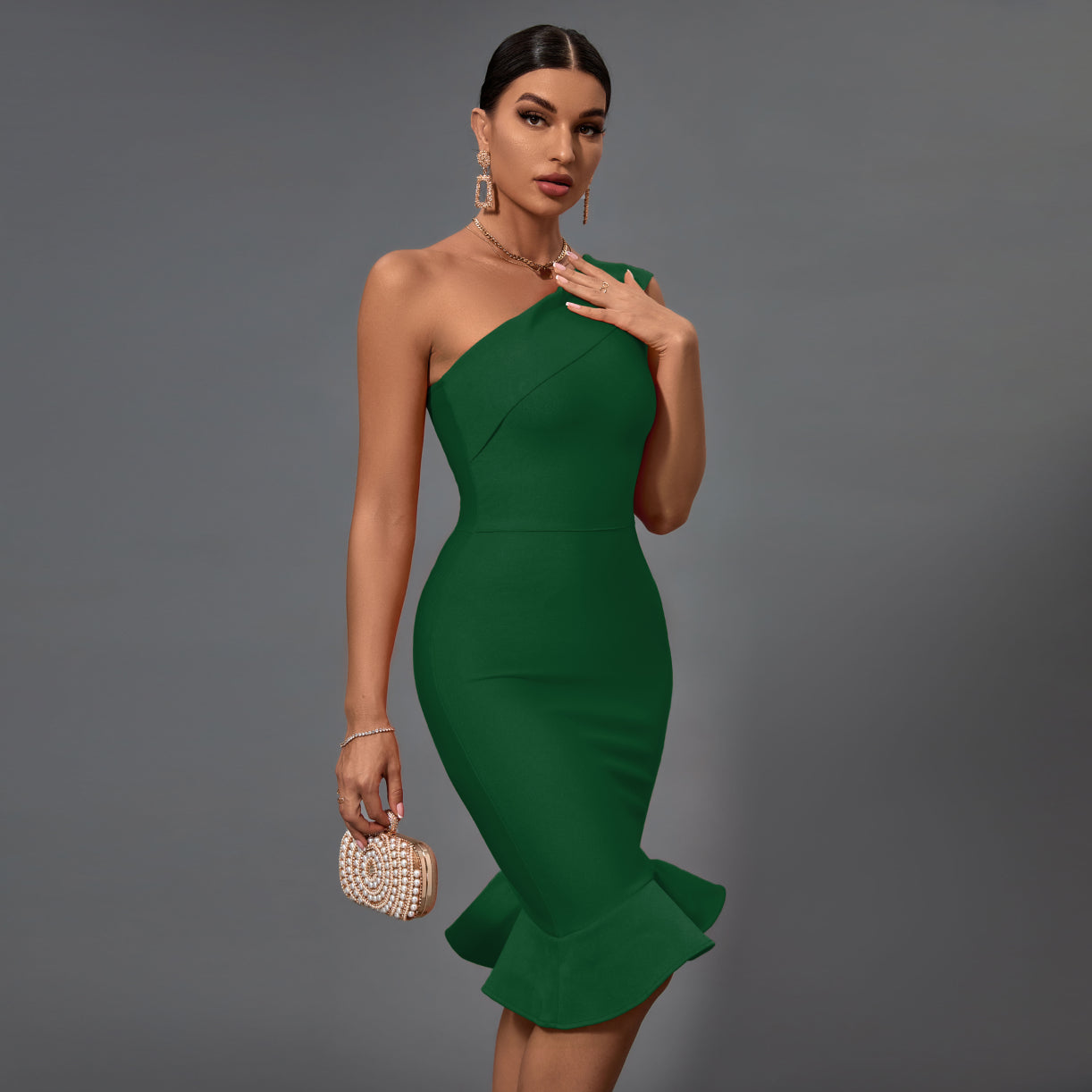 One Shoulder Fishtail Bandage Dress
