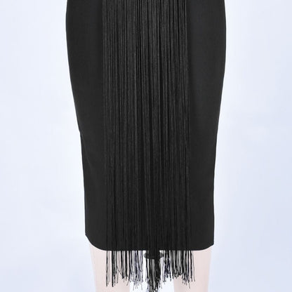 Strapless Sleeveless Tassels Over Knee Bandage Dress PF19034 42 in wolddress