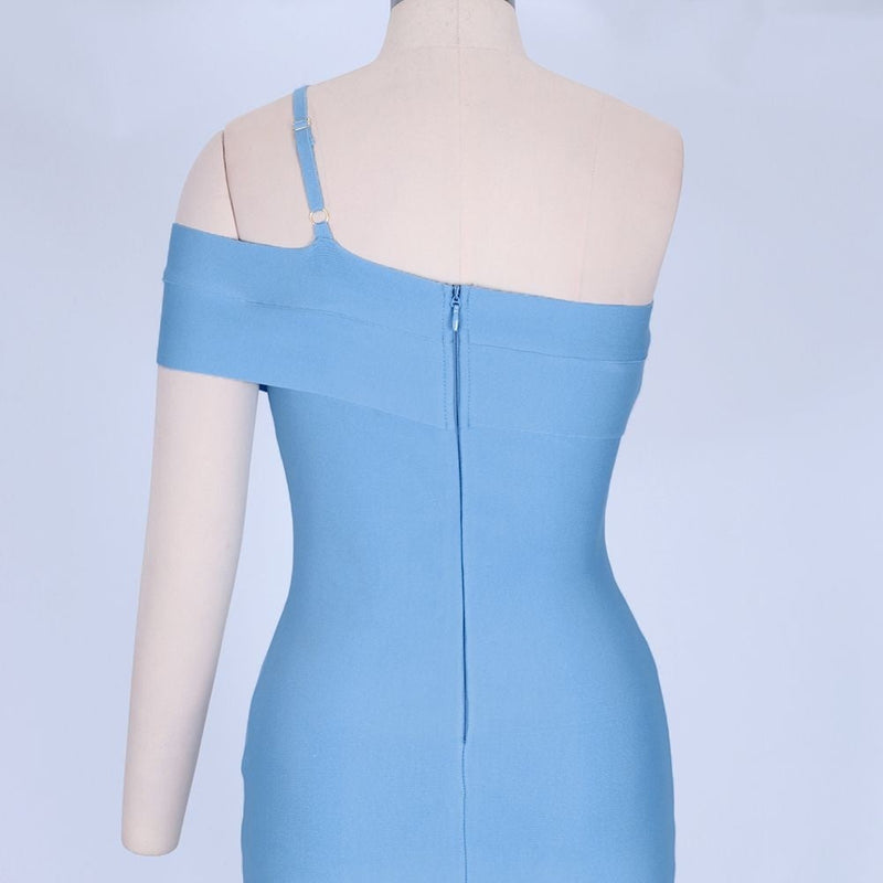 One Shoulder Short Sleeve Asymmetrical Over Knee Bandage Dress PZ19198 8 in wolddress