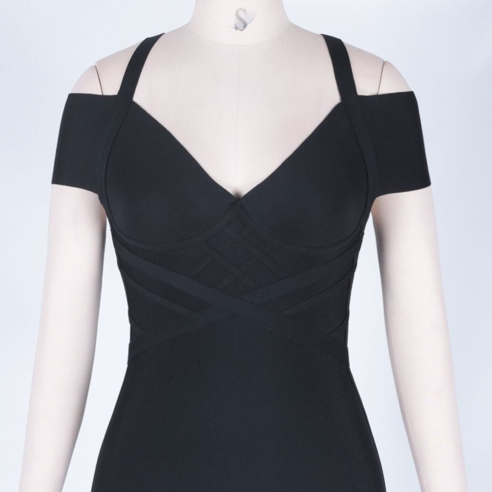 V Neck Mid Sleeve Striped Over Knee Bandage Dress PF19089 75 in wolddress