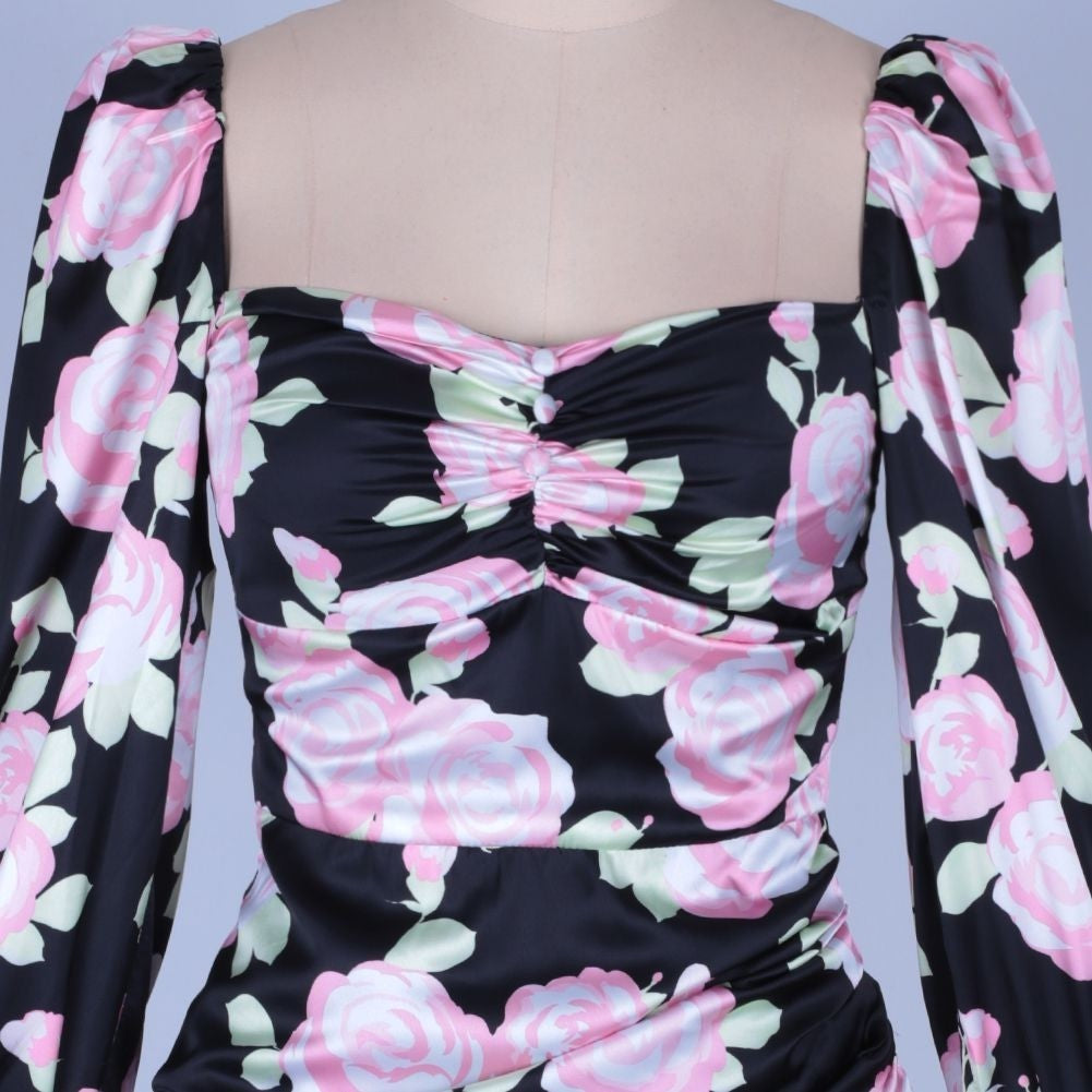 Square Collar Long Sleeve Puff Sleeve Mini Bodycon Dress HI1083 4 in wolddress