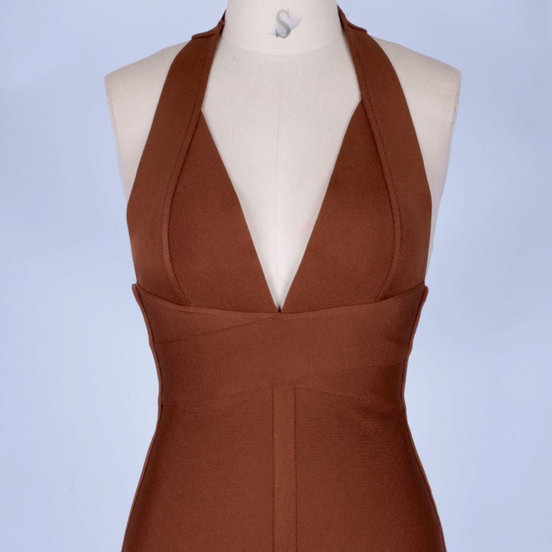 Halter Sleeveless Plain Over Knee Bandage Dress PF19008 49 in wolddress