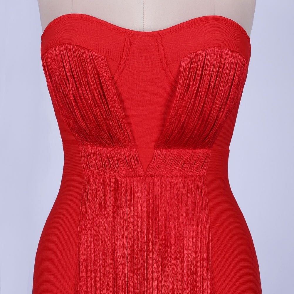 Strapless Sleeveless Tassels Over Knee Bandage Dress PF19034 27 in wolddress