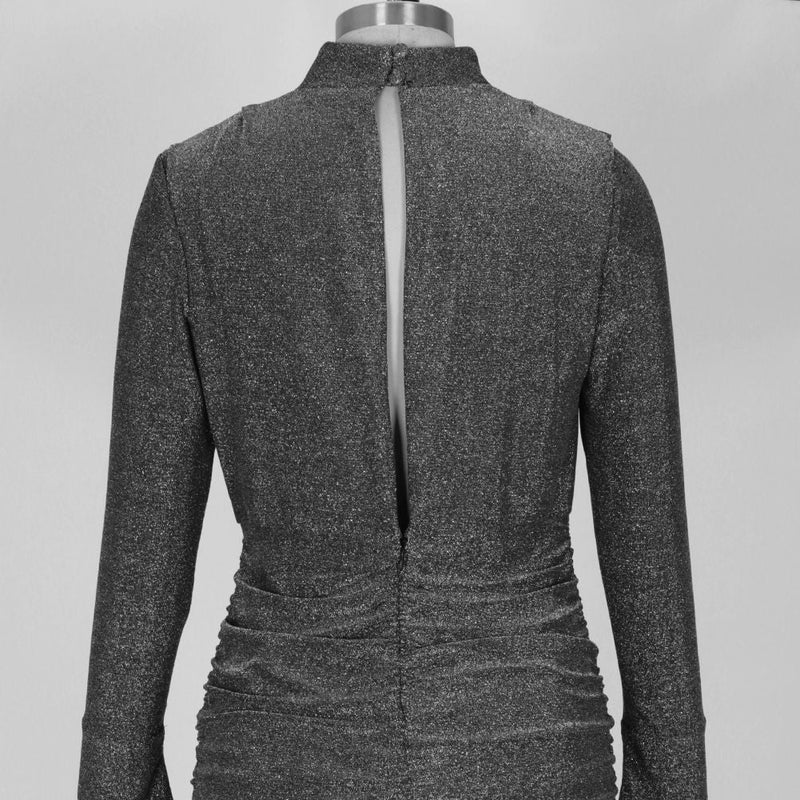 Round Neck Long Sleeve Wrinkled Mini Bodycon Dress HI1127 8 in wolddress