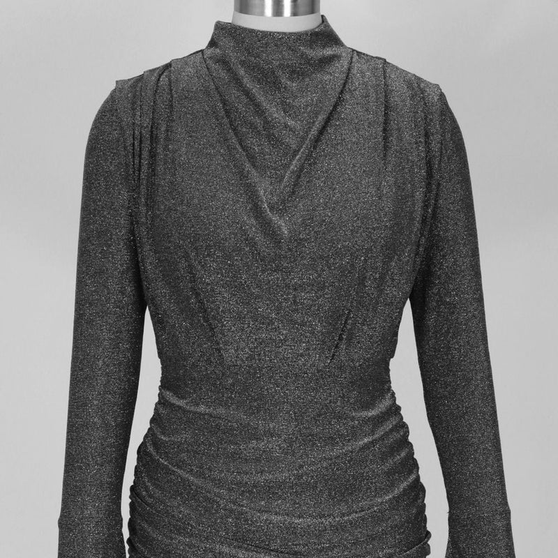 Round Neck Long Sleeve Wrinkled Mini Bodycon Dress HI1127 6 in wolddress