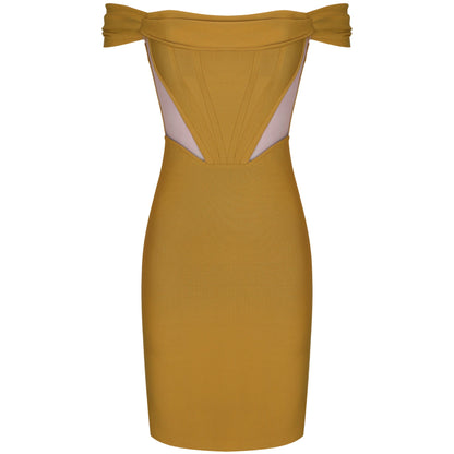 Off Shoulder Short Sleeve Striped Bandage Dress PF21122
