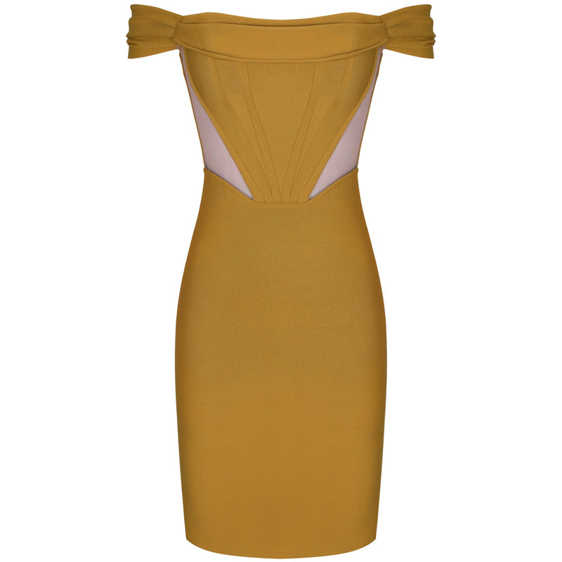 Off Shoulder Short Sleeve Striped Bandage Dress PF21122