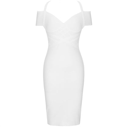 V Neck Mid Sleeve Striped Over Knee Bandage Dress PF19089 27 in wolddress