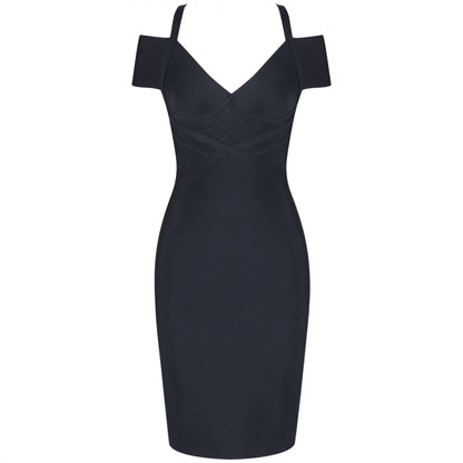 V Neck Mid Sleeve Striped Over Knee Bandage Dress PF19089 72 in wolddress