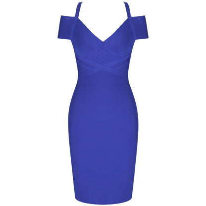 V Neck Mid Sleeve Striped Over Knee Bandage Dress PF19089 35 in wolddress