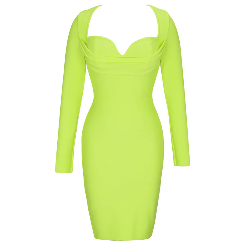 Square Collar Long Sleeve Plain Midi Bandage Dress PP21704