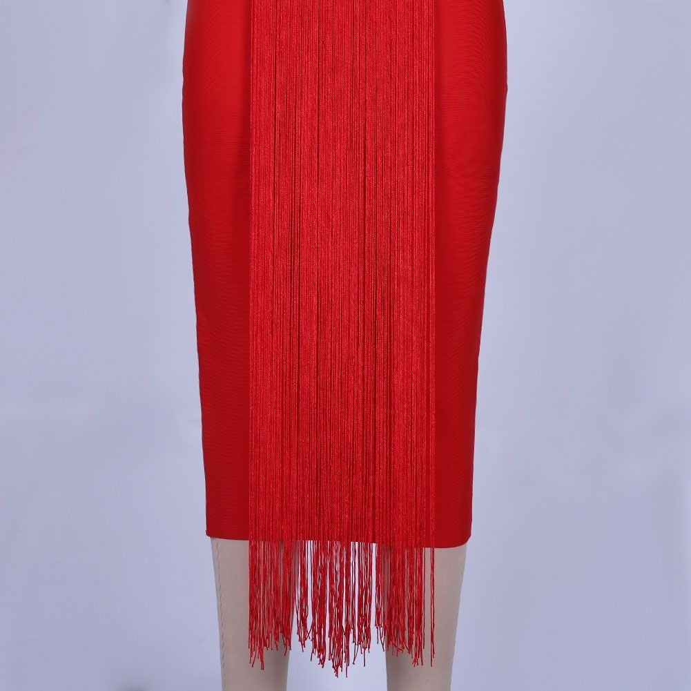 Strapless Sleeveless Tassels Over Knee Bandage Dress PF19034 28 in wolddress