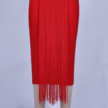 Strapless Sleeveless Tassels Over Knee Bandage Dress PF19034 28 in wolddress