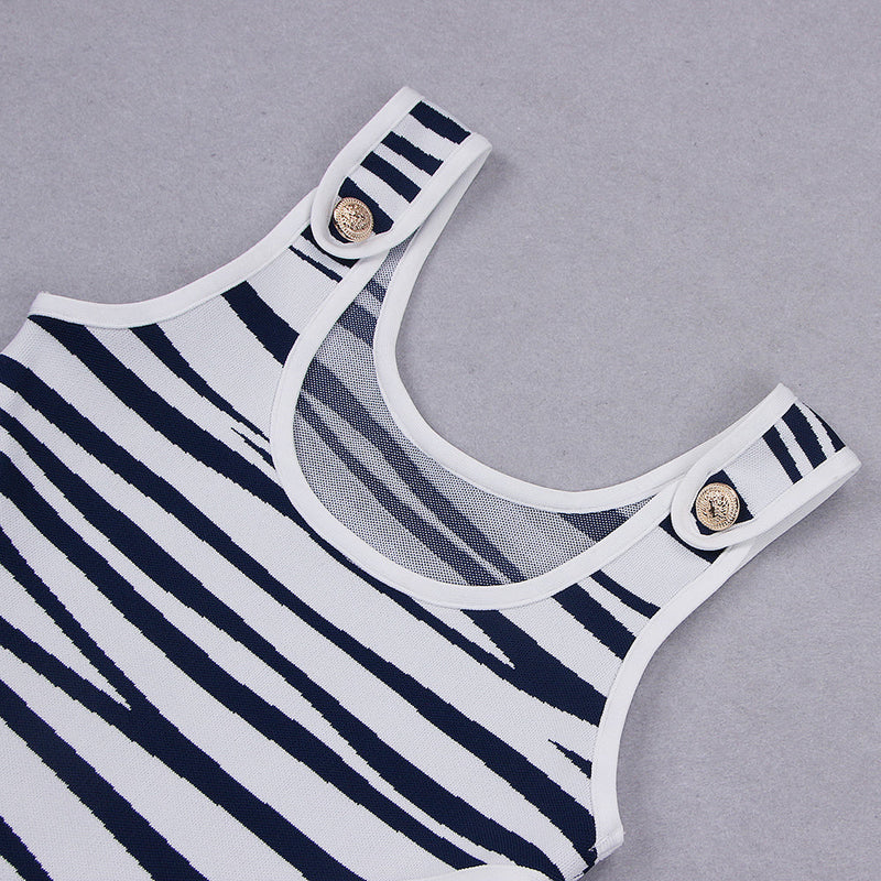 Strappy Sleeveless Zebra Stripes Midi Bandage Dress HL8635
