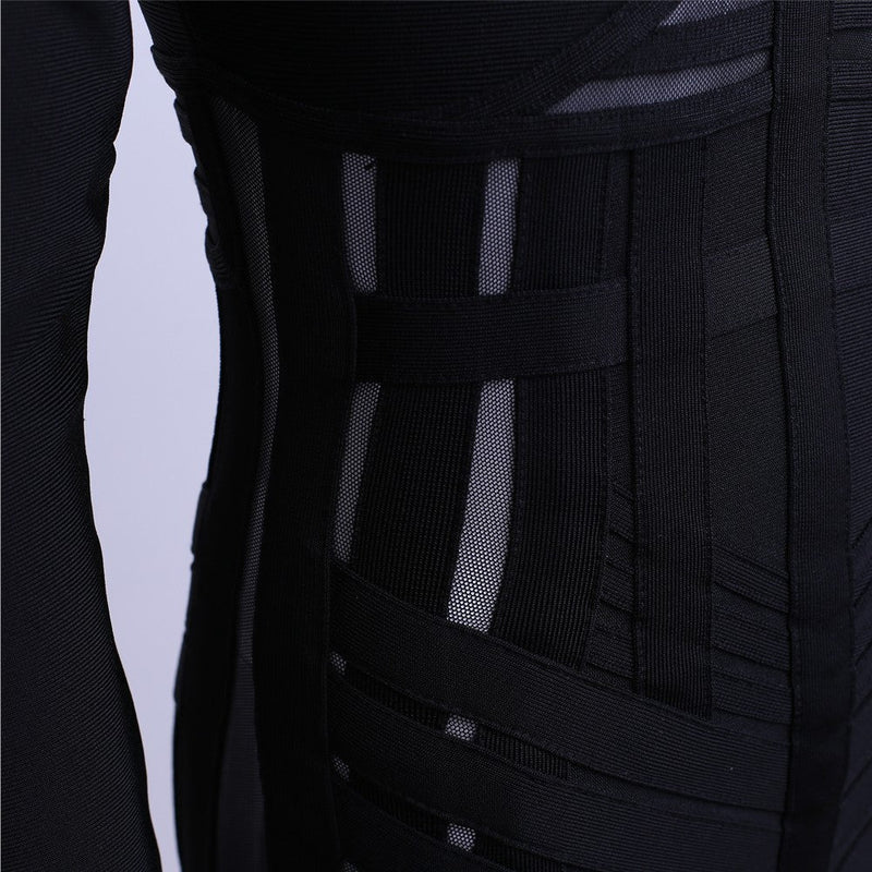 Strappy Long Sleeve Sidestripe Over Knee Bandage Dress HK012 17 in wolddress