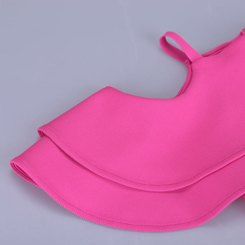 Rose Strappy Short Sleeve Frill Midi Bandage Dress PP091918