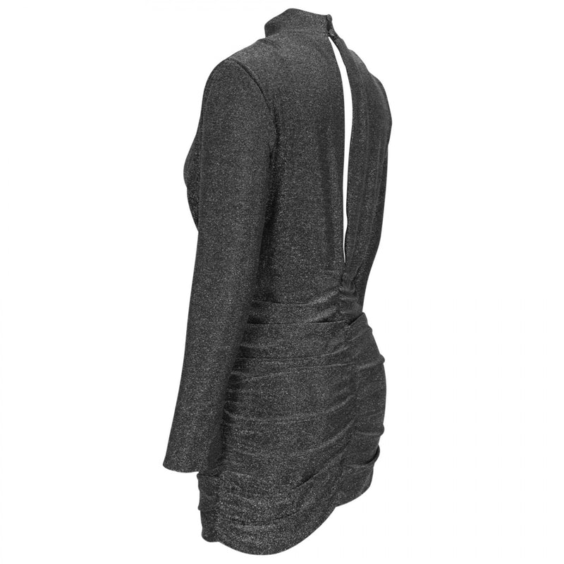 Round Neck Long Sleeve Wrinkled Mini Bodycon Dress HI1127 4 in wolddress