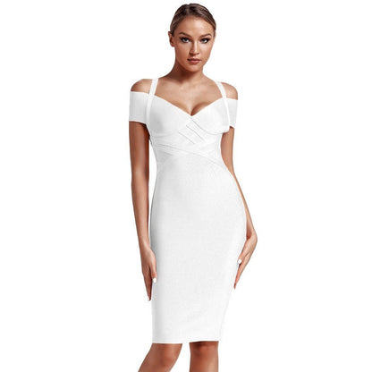V Neck Mid Sleeve Striped Over Knee Bandage Dress PF19089 23 in wolddress