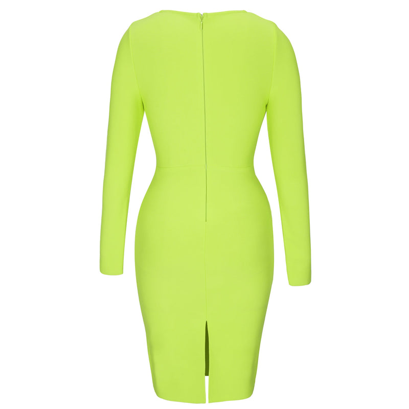 Square Collar Long Sleeve Plain Midi Bandage Dress PP21704