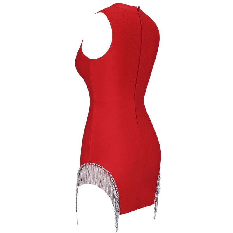 Round Neck Sleeveless Tassels Mini Bandage Dress PP19057 12 in wolddress